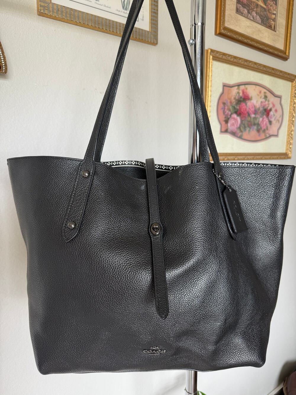 Black Coach Market Tote Bag